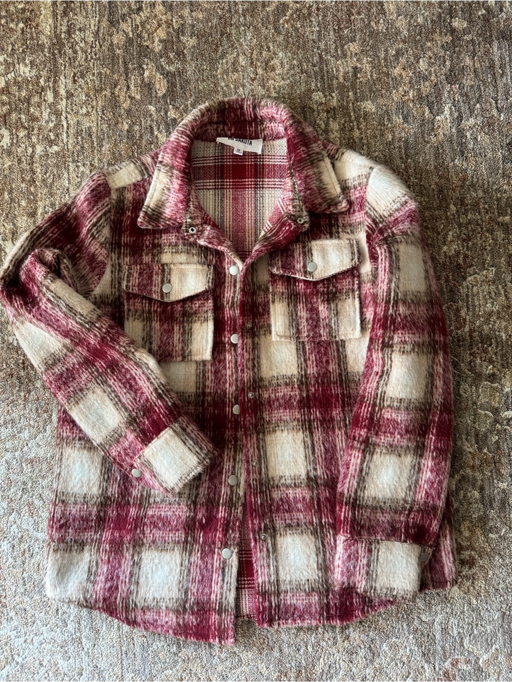 BB Dakota Quilt To Win Plaid Shacket Jacket in Red and Cream